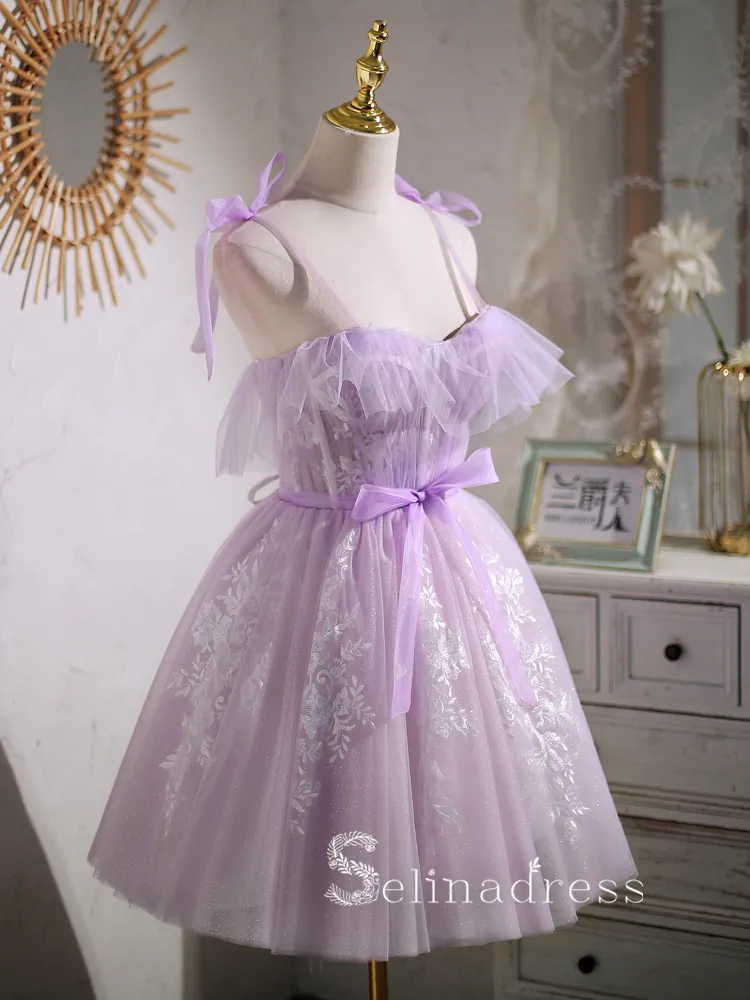 A-line Spaghetti Straps Lilac Cute Short Homecoming Dress Summer Outfits THL008
