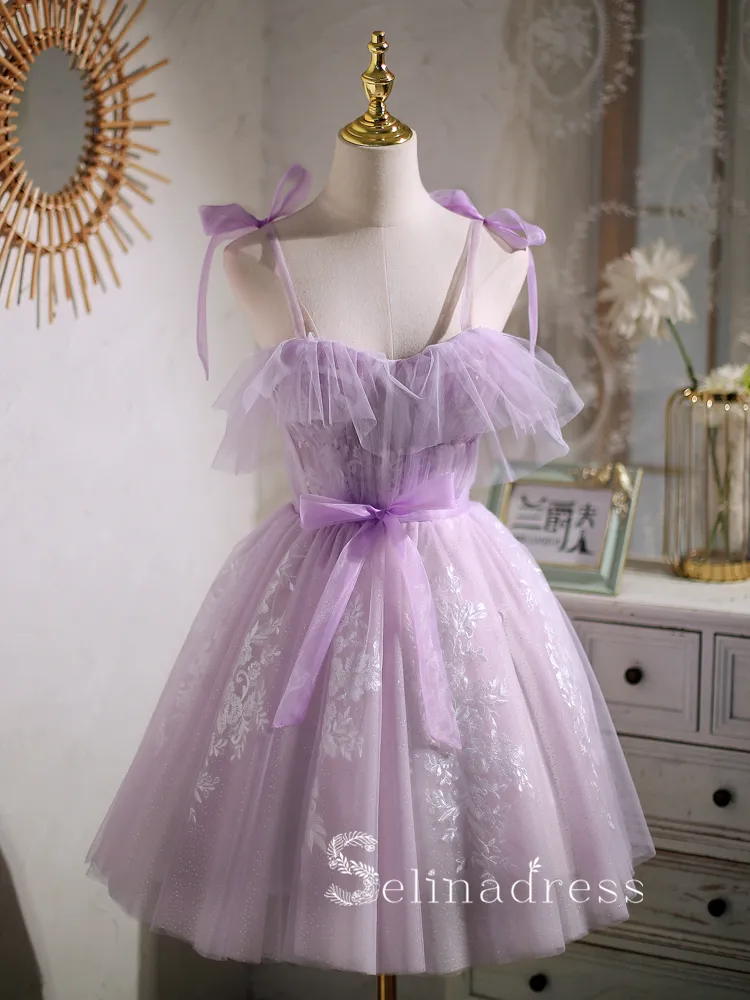 A-line Spaghetti Straps Lilac Cute Short Homecoming Dress Summer Outfits THL008