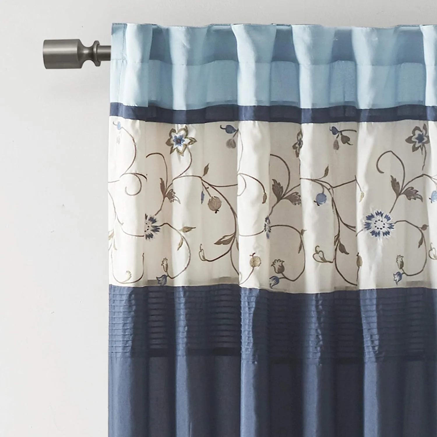 Curtains Madison Park Serene Embroidered Light Filtering Treatment, 127x213 cm, dark blue/beige/navy