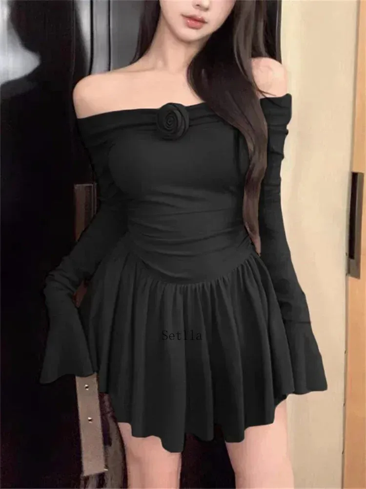 Flower Bodycon Ruffled Off Shoulders Mini Dress
