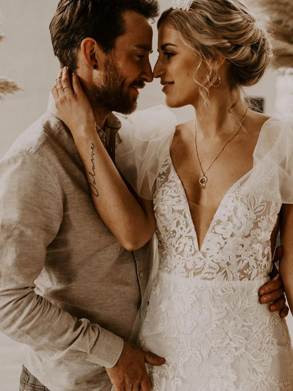 Mermaid V neck See Through Wedding Dresses Lace Rustic Bridal Gowns CBD096