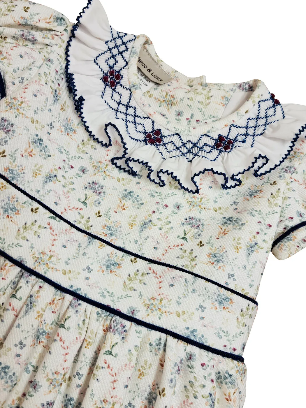 Mia - Girl's Fall Blue Floral Print Ruffled Collar Dress