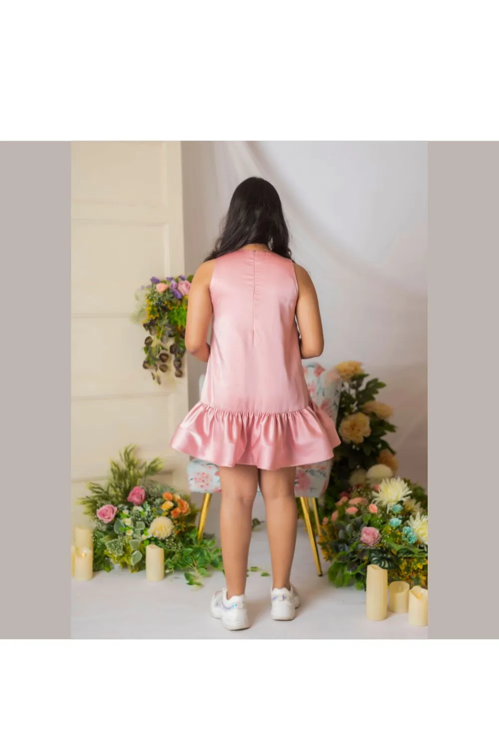 Rose Pink Flower Embellished Dress