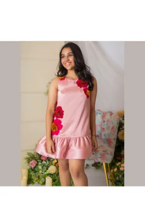 Rose Pink Flower Embellished Dress
