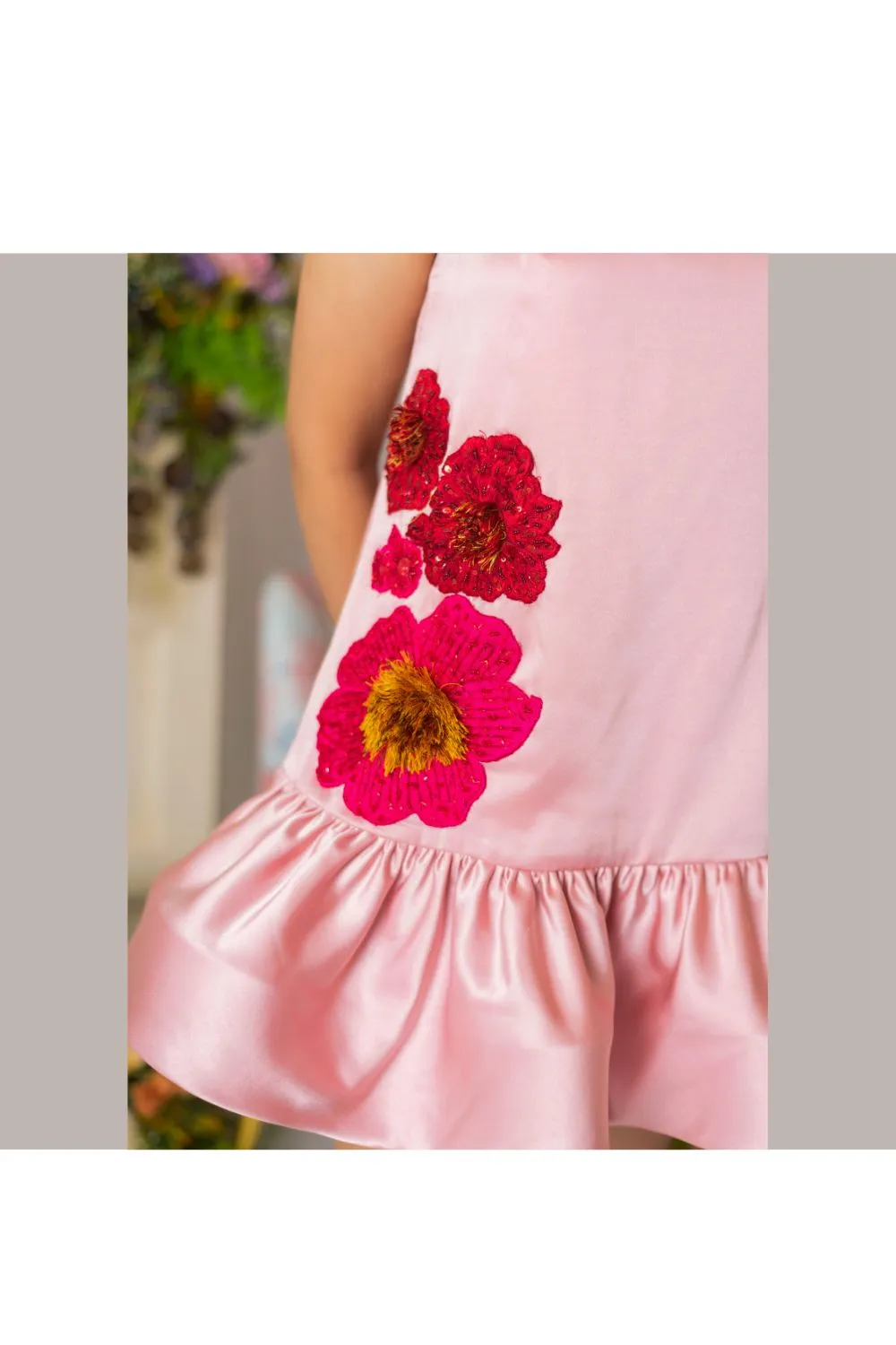 Rose Pink Flower Embellished Dress