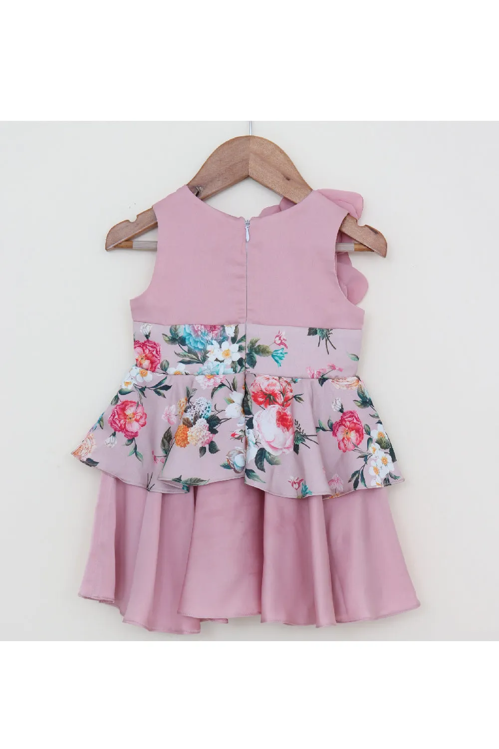 Rose Pink Handmade Flower Detailing Satin Dress