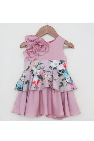 Rose Pink Handmade Flower Detailing Satin Dress
