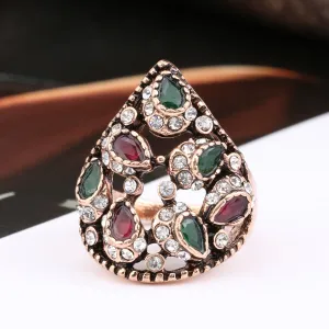 Vintage Jewelry Unique Party Antique Rings For Women with Color Crystal in Gold Color